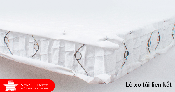 Nệm lò xo túi liên kết Bonnel đặt trong túi vải riêng và liên kết với nhau bằng móc nhỏ
