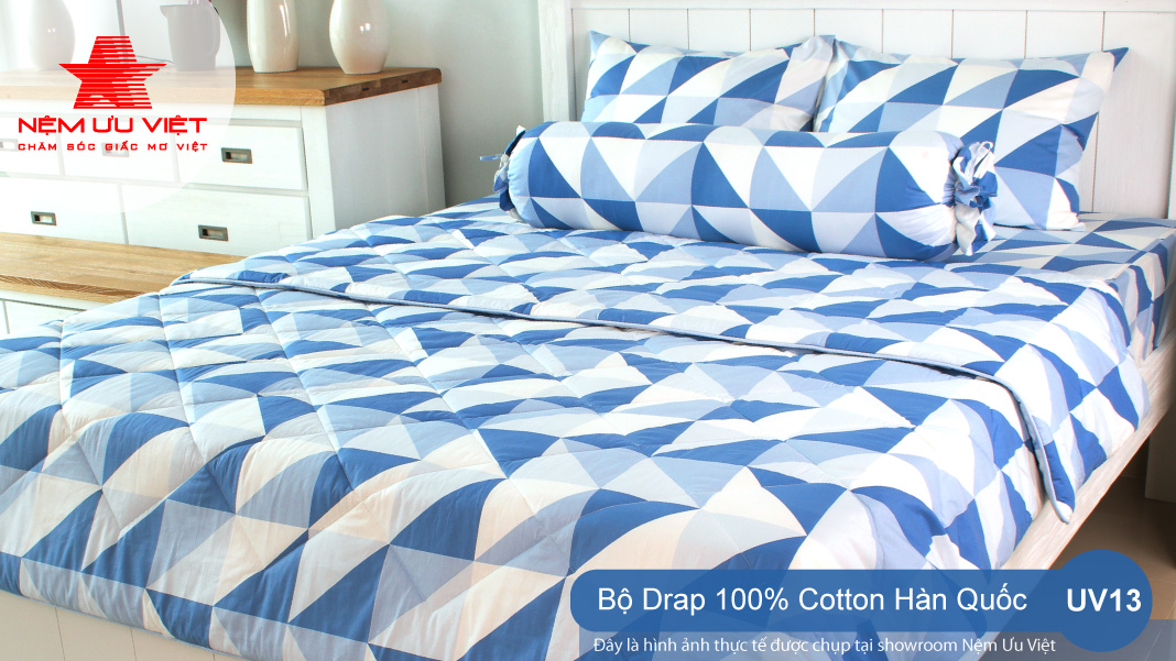 Bộ chăn Drap 100% Cotton Hàn Quốc thoáng mát êm ái