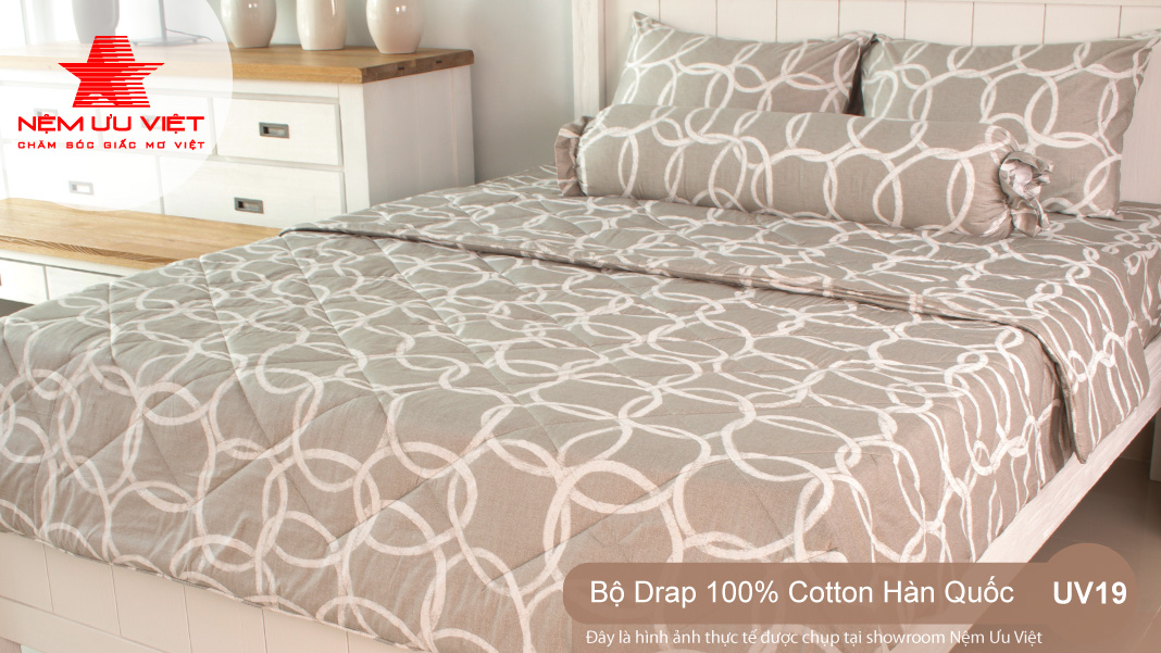 Bộ chăn Drap 100% Cotton Hàn Quốc UV19 mềm mại thoáng mát