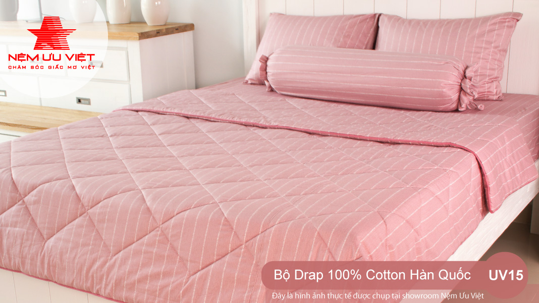 Bộ chăn Drap 100% Cotton Hàn Quốc UV15 thoáng mát mềm mại