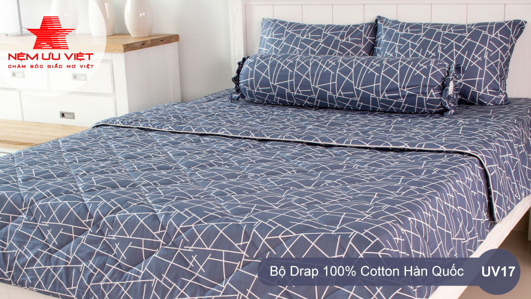 Bộ chăn drap 100% cotton hàn quốc nệm ưu việt