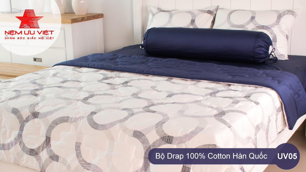 Chăn drap 100% cotton hàn quốc uv05 nệm ưu việt
