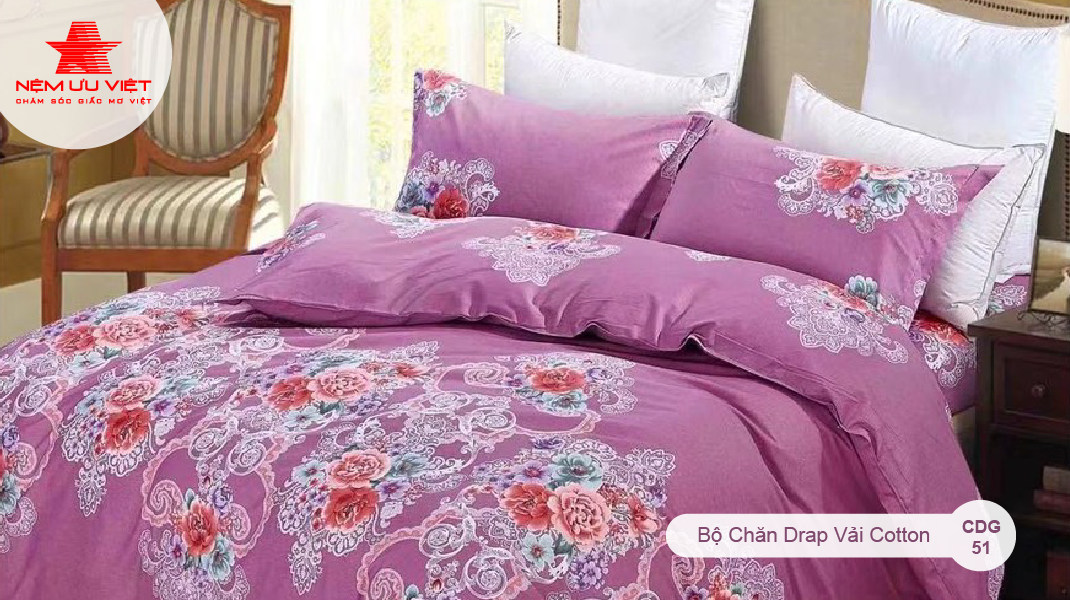 Bộ Chăn Drap Vải Cotton CDG51