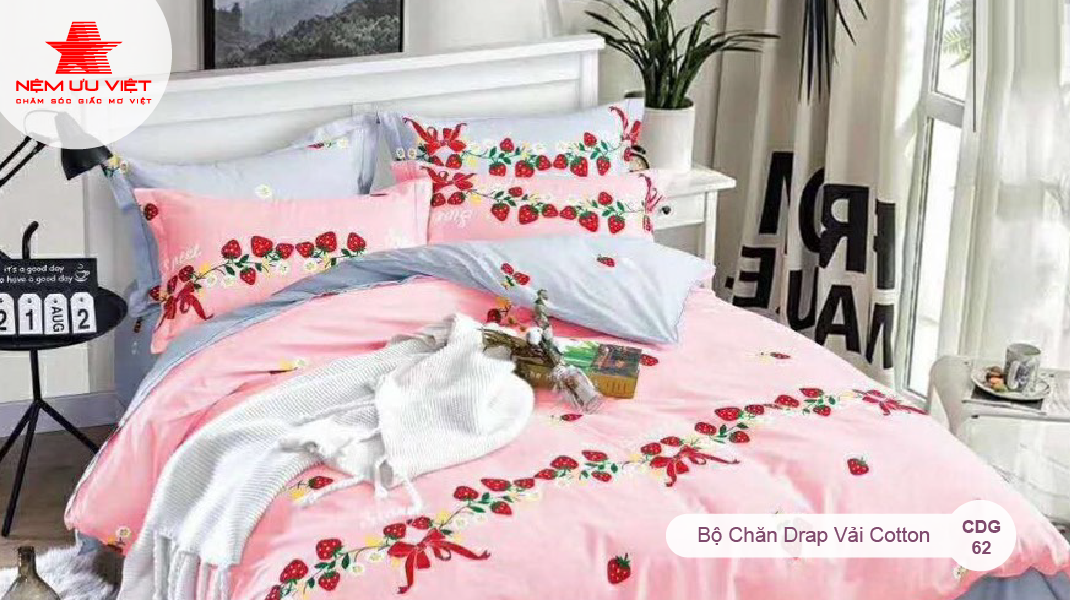 Bộ Chăn Drap Vải Cotton CDG62